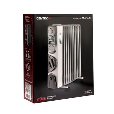 Обогреватель Centek CT-6204-11, масляный, 2900Вт, 11 секций, 25м², ТУРБО-вентилятор, 3режима