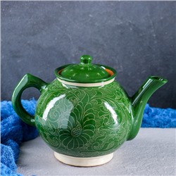 Чайник Риштанская Керамика "Узоры", 1000 мл, зелёный