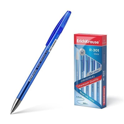 Ручка 12шт гелевая 0.5мм,синий ,ErichKrause R-301 ORIGINAL GEL
