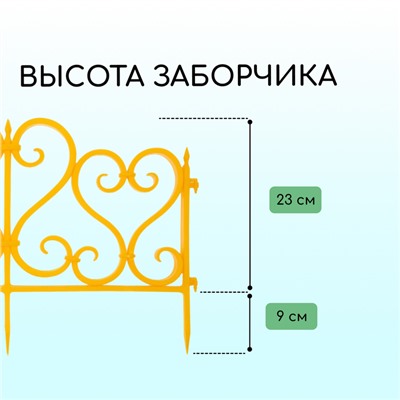 Ограждение декоративное, 32 × 300 см, 6 секций, пластик, жёлтое