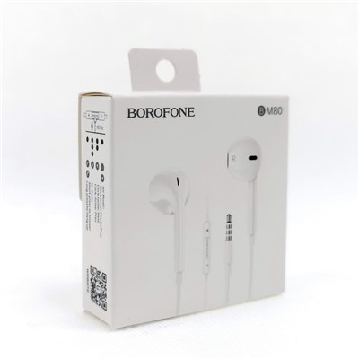 Наушники вкладыши Borofone BM80 с микрофоном цв.белый(кабель 1.2м, mini-коробка)