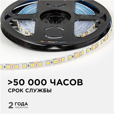 Светодиодная лента Apeyron 12В, SMD2835, 5 м, IP20, 9.6Вт/м, 120 LED/м, 3000К