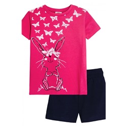 Комплект для девочки 41106 (футболка_ шорты) (Розовый/т.синий)
