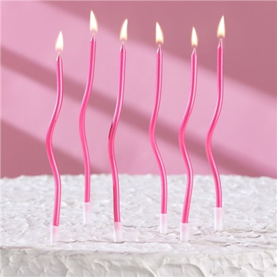 Свечи для торта витые "Серпантин" 6  шт, коктейльные, розовый блик