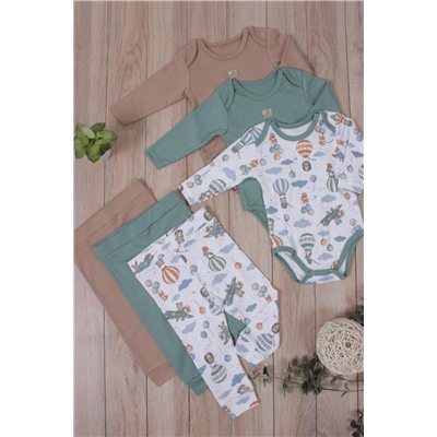 Комплект одежды для новорожденных, костюм боди и штаны 3 шт арт. НБ-3БЧШ (Воздушные путешествия)