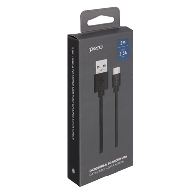 Кабель PERO DC-03 microUSB - USB, 2,5 А, 2м, черный