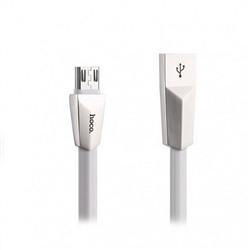 Кабель USB/micro USB HOCO X4 1.2м цв.белый(2.4A, плоский,силикон,коробка)