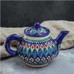 Чайник Риштанская Керамика "Цветы", 700 мл, синий микс
