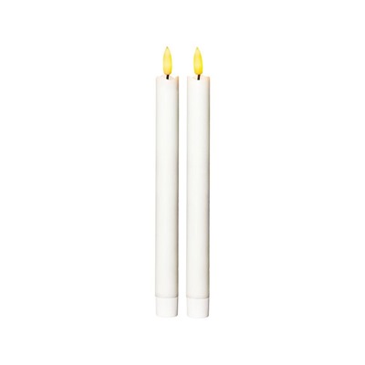 Набор электрических восковых свечей FLAMME белых, тёплые белые мерцающие LED-огни, "натуральный фитилёк", таймер, 2.1х24 см (набор 2 шт.), STAR trading
