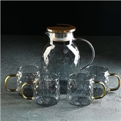 Набор для напитков из стекла Magistro «Дарк. Ромб», 5 предметов: кувшин 1,6 л, 4 кружки 350 мл, цвет серый
