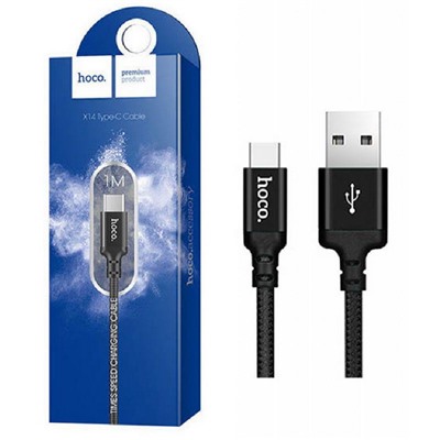 Кабель USB/Type-C HOCO X14 1м цв.черный(3.0A, круглый,ткань,коробка)