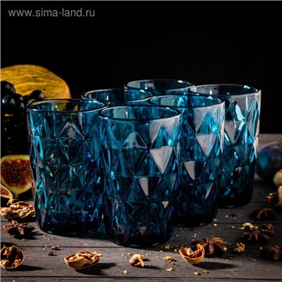 Стаканы стеклянные Magistro «Круиз», 350 мл, 8×12,5 см, 6 шт, цвет синий