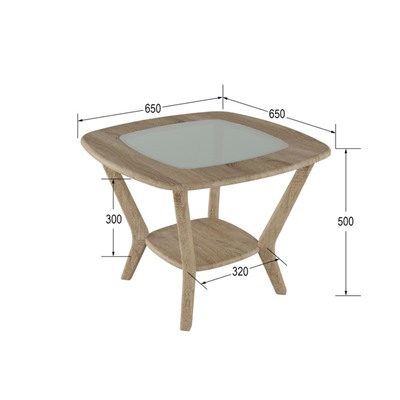 Стол журнальный Мельбурн со стеклом, 650х650х500, дуб сонома/дуб сонома