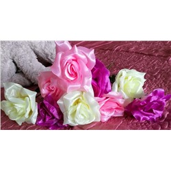 Ветка одиночная бутон розы шелк (1010237) микс 50шт(белые, розовые, сиреневые)