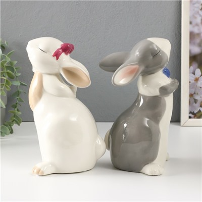 Сувенир керамика "Кролики милашки" белые МИКС 20х10х10,5 см