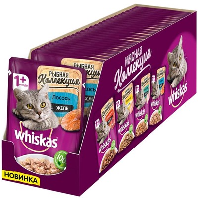 Влажный корм Whiskas Мясная коллекция для кошек, лосось в желе, 85 г