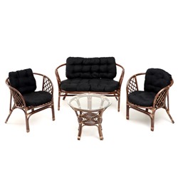 Набор садовой мебели "Bagama": 2 кресла, 1 диван, 1 стол, ротанг тёмный, подушки чёрные