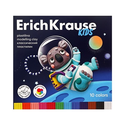 Пластилин 10 цветов, 180 г, ErichKrause "Kids Space Animals", со стеком, в картонной упаковке