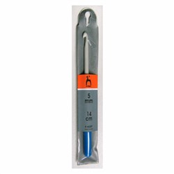 Крючок вязальный "PONY" 14 см/5 мм алюминий, с пластиковой ручкой