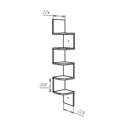 Полка угловая навесная Лофт, 224х224х1280, Венге