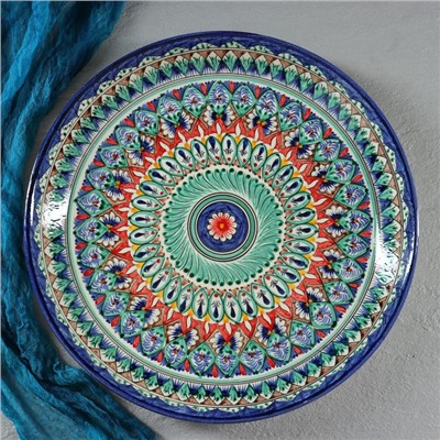 Ляган круглый «Риштан», 36 см, сине-красный орнамент