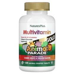NaturesPlus, Source of Life, Animal Parade Gold, жевательные мультивитамины с микроэлементами для детей, ассорти, 120 таблеток в форме животных