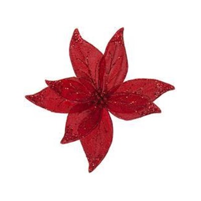 Цветок искусствен Пуансеттия на клипсе 20см красн.