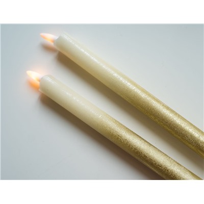 Набор восковых светодиодных свечей SOIREE ROMANTIQUE, золотой, имитация живого пламени, 25х2 см, 2 шт., Peha Magic