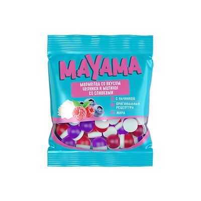 «Mayama», мармелад жевательный с желейной начинкой со вкусом черники и малины со сливками, 70 г