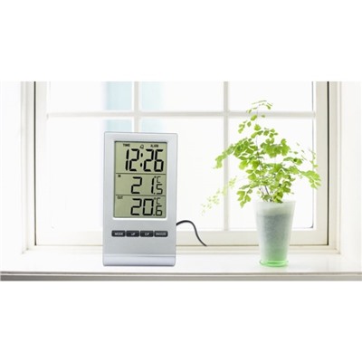Часы - будильник электронные настольные с метеостанцией, 5.7 х 10.6 см, 2 AG10