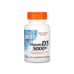 Doctor's Best, витамин D3, 125 мкг (5 000 МЕ), 180 капсул