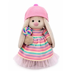 Мягкая игрушка «Зайка Ми» в полосатом платье с леденцом, 25 см