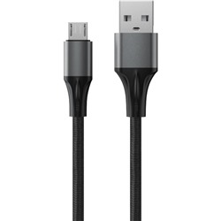 Кабель Accesstyle AM24-F100M, microUSB - USB, 2.4 А, ткань, быстрая зарядка, 1 м, черный