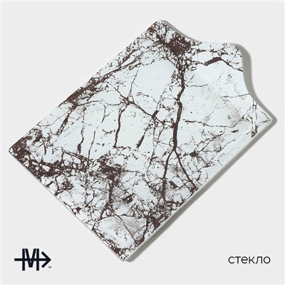 Блюдо стеклянное сервировочное Magistro «Мрамор», 26,5×17,5×2 см, цвет белый