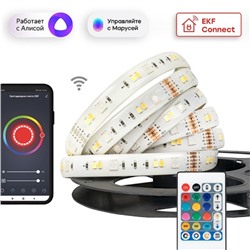 Комплект умной светодиодной ленты EKF, 24В, 90 LED/м, 5 м, IP44, Wi-Fi, RGBW