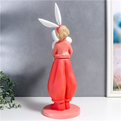Сувенир полистоун "Девочка с ушками зайца в розовом, с мягким зайкой" 50 см