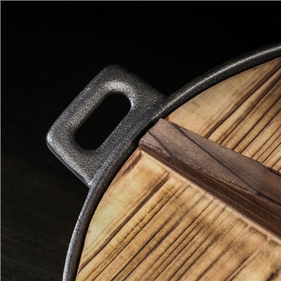 Сковорода-ВОК чугунная Magma «Хемминг», 31×8 см, с деревянной крышкой
