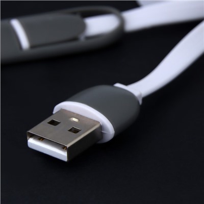 Кабель 2 в 1 Luazon, microUSB/Lightning - USB, 1 А, 0.9 м, плоский, МИКС