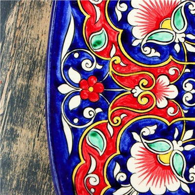 Ляган Риштанская Керамика "Цветы", 25 см, квадратный, красный