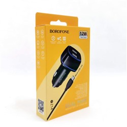 Адаптер автомобильный Borofone BZ14 2USB+кабель micro USB цв.черный(5V,2.4A,коробка)