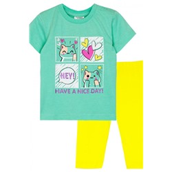 Комплект для девочки (футболка_бриджи) 41134 (Ментол/желтый)
