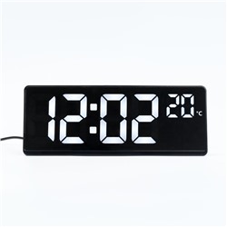 Часы электронные настольные, с будильником, термометром, 2 ААА, белые цифры,17.5 х 6.8 см