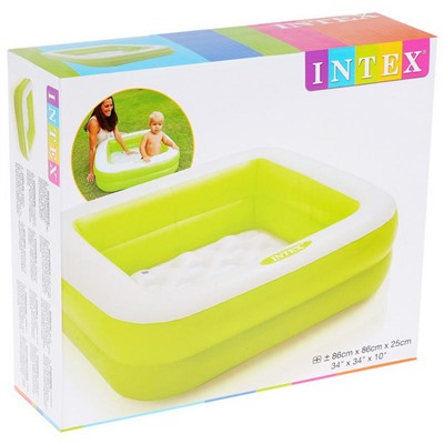 ЛЕТО: Надувной бассейн детский INTEX квадратный, надувное дно 86*86*25см, 57л. (NO.57100)