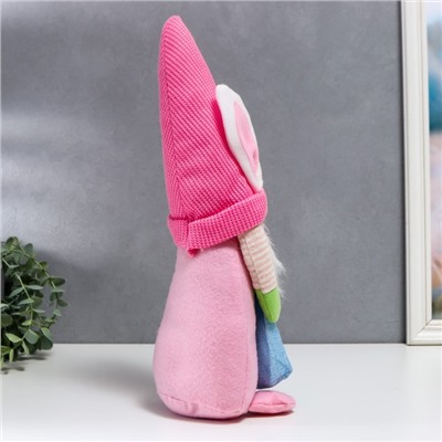 Кукла интерьерная "Гном в шапке с зайчьими ушами, с мешком" розовый 40х14 см