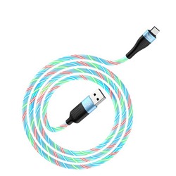 Кабель USB/micro USB HOCO U85 1.0м цв.синий(2.4A, кабель светится,круглый,силикон,коробка)
