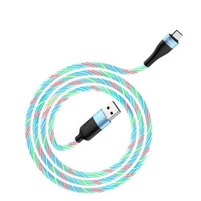 Кабель USB/micro USB HOCO U85 1.0м цв.синий(2.4A, кабель светится,круглый,силикон,коробка)