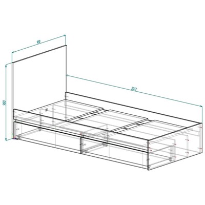 Кровать 900 с ящиками и основанием Мадера, с/м 900х2000, Дуб крафт золотой/Белый