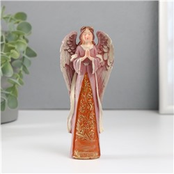 Сувенир полистоун "Девушка-ангел с золотым венком" темно-красный 2,7х6,5х14,7 см