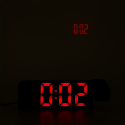 Часы электронные настольные, будильник, термометр, с проекцией, красные цифры, 19.2х6.5см