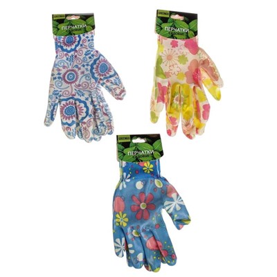 Перчатки садовые, нейлоновые, с нитриловым полуобливом, размер 8, цвет МИКС, Greengo